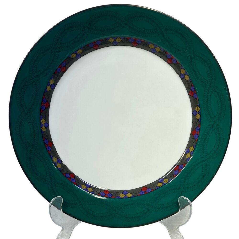 Dansk Portugal Retired 1993-1998 'Quiltings Emerald Braid' 11" Dinner Plate
